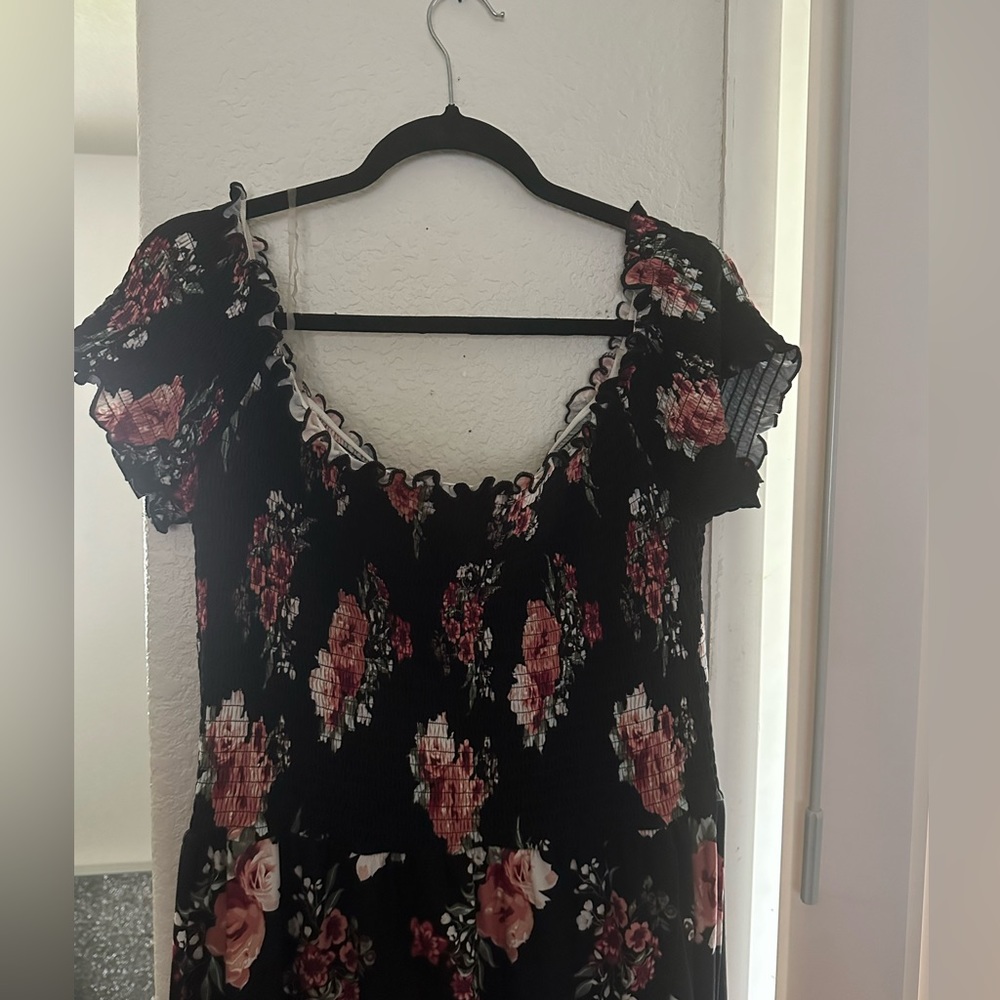 Black with floral detail off the shoulder dress